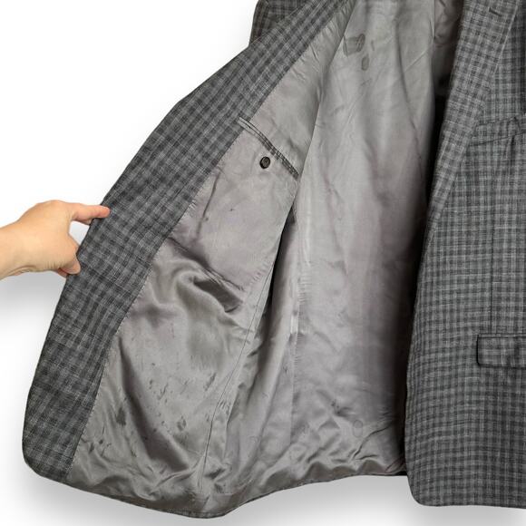 Lauren Ralph Lauren Wool Silk Blend Gray Plaid Two Button Blazer Men's Size 46L - Picture 8 of 13